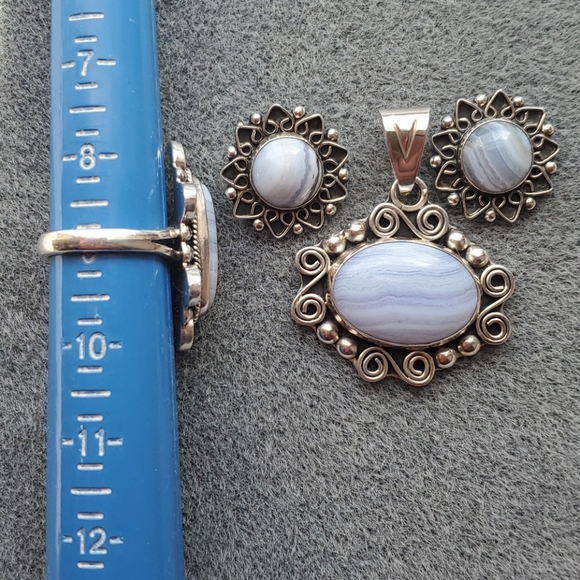 CII Mexico Sterling Blue Lace Agate Set - Picture 7 of 12